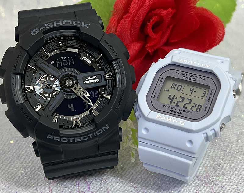 【愛の証 一緒にタフな時を刻もう】Gショックペアウオッチ G-SHOCK BABY-G ペア腕時計 カシオ 2本セット GA-110-1BJF BGD-565SC-2JF ブラックピンクゴールド 誕生日 御祝い還暦 銀婚式 結婚記念日 婚約 人気 婚約夫婦 高級クリスマス プレゼント｜時計のジュエリータイム　ムラタ
