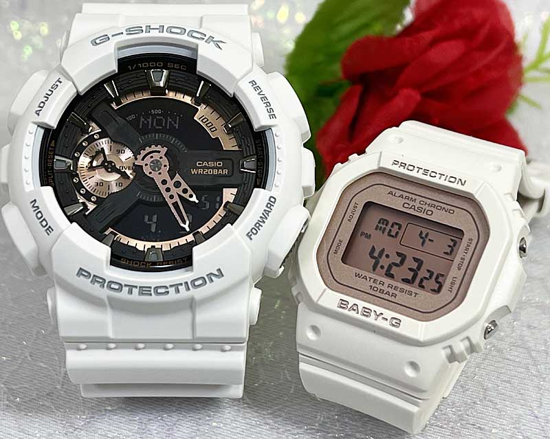 【愛の証 一緒にタフな時を刻もう】Gショック ペアウオッチ G-SHOCK BABY-G ペア腕時計 カシオ 2本セット GA-110RG-7AJF BGD-565SC-4JF 電池式 人気 婚約 夫婦 高級クリスマス プレゼント おすすめ 誕生日 御祝い還暦 銀婚式 結婚記念日婚約|時計のジュエリータイム ムラタ