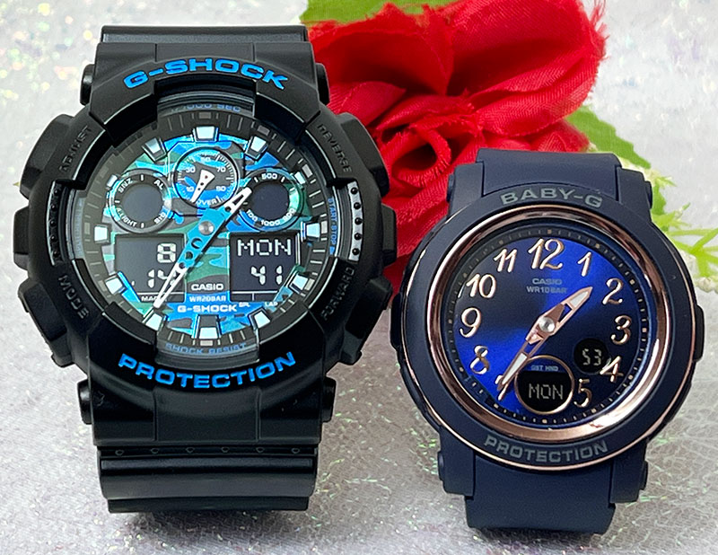 【愛の証 一緒にタフな時を刻もう】Gショックペアウオッチ Gショック ペア G-SHOCK BABY-G ペア腕時計 カシオ 2本セット GA-100CB-1AJF BGA-290SA-2AJF 人気 婚約　夫婦 高級　クリスマス プレゼント 誕生日 御祝い還暦 銀婚式 結婚記念日 婚約｜時計のジュエリータイム　ムラタ