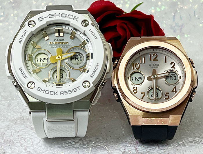 【愛の証 一緒にタフな時を刻もう】Gショック ペアウォッチ G-SHOCK BABY-G カシオ 2本セット ソーラー電波 アナデジ GST-W300-7AJF MSG-W610G-1AJF 手書きのメッセージお付けします｜時計のジュエリータイム　ムラタ
