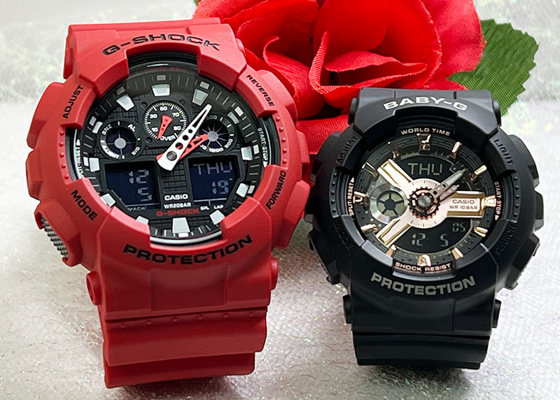 【愛の証 一緒にタフな時を刻もう】ペアウォッチ gショック Gショック ペアウオッチ Gショック G-SHOCK BABY-G ペア腕時計 カシオ 2本セット アナデジ GA-100B-4AJF BA-110XRG-1AJF 誕生日 御祝い 還暦 銀婚式 結婚記念日 夫婦 高級 クリスマス プレゼント|時計のジュエリータイム ムラタ
