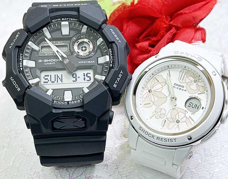 【愛の証 一緒にタフな時を刻もう】Gショック ペアウォッチ G-SHOCK BABY-G ペア腕時計 カシオ 2本セット アナデジ GA-010-1AJF BGA-150FL-7AJF プレゼント 新品 人気 婚約 夫婦 高級 クリスマス プレゼント おすすめ|時計のジュエリータイム ムラタ