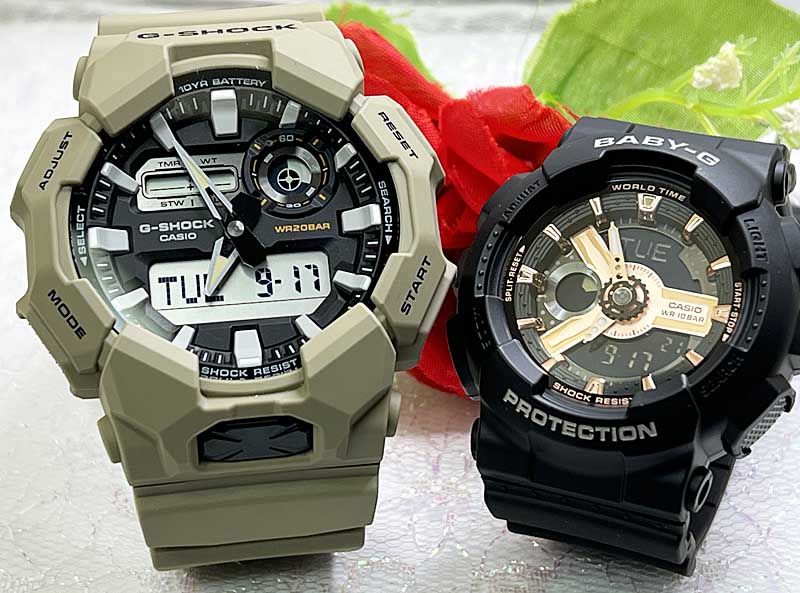 【愛の証 一緒にタフな時を刻もう】Gショック ペアウオッチ G-SHOCK BABY-G ペア腕時計 カシオ 2本セット 電池式 アナデジ GA-010-5AJF BA-110XRG-1AJF クリスマス プレゼント 誕生日 御祝い還暦 銀婚式 結婚記念日 婚約 夫婦 高級|時計のジュエリータイム ムラタ