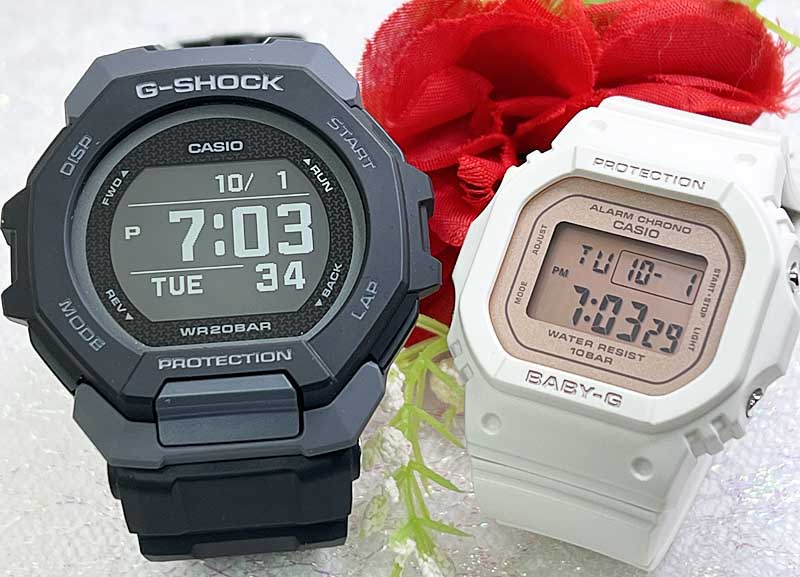 【愛の証 一緒にタフな時を刻もう】Gショック ペアウオッチgショック 人気 婚約夫婦 高級クリスマス プレゼント おすすめ G-SHOCK BABY-G ペア腕時計 カシオ 2本セット GBD-300-1JF BGD-565SC-4JF 電池式 ラッピング無料 誕生日 御祝結婚記念日|時計のジュエリータイム ムラタ