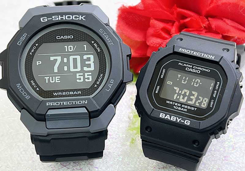 【愛の証 一緒にタフな時を刻もう】Gショック ペアウオッチ gショック 婚約夫婦 高級　クリスマス プレゼント おすすめ G-SHOCK BABY-G プレゼント ペア腕時計 カシオ 2本セット GBD-300-1JF BGD-565-1J 誕生日 御祝い還暦 銀婚式　結婚記念日バ婚約｜時計のジュエリータイム　ムラタ