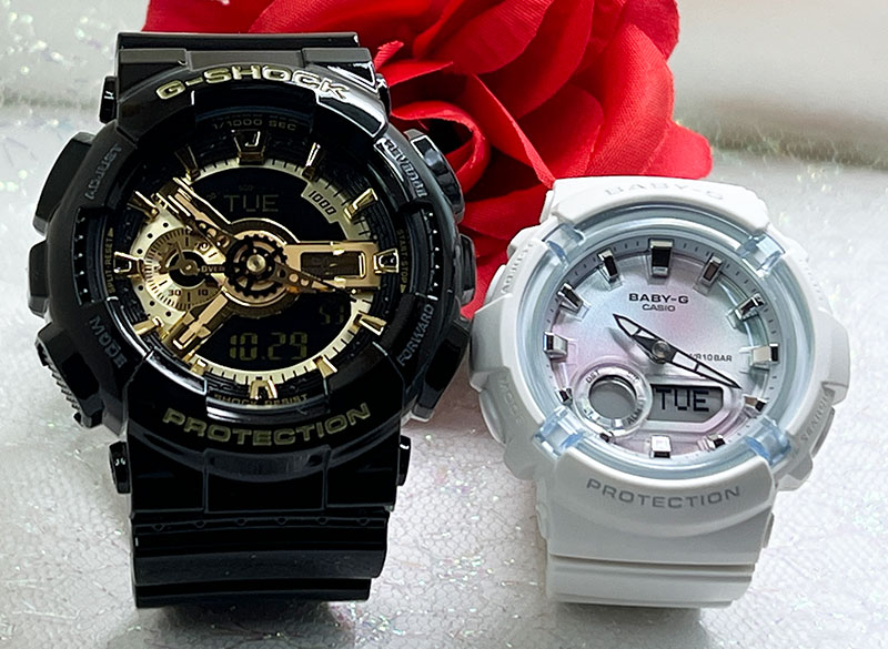 【愛の証 一緒にタフな時を刻もう】Gショック ペアウオッチ G-SHOCK ペア腕時計 カシオ 2本セット gショック アナデジ GA-110GB-1AJF BGA-280-7AJF クリスマス 誕生日 御祝い還暦 銀婚式 結婚記念日 婚約 婚約 夫婦 高級 クリスマス プレゼント|時計のジュエリータイム ムラタ