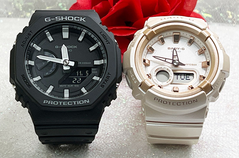 【愛の証 一緒にタフな時を刻もう】Gショックペアウオッチ G-SHOCK ペア腕時計 カシオ 2本セット GA-2100-1AJF BGA-280BA-4AJF プレゼント クリスマス プレゼント 誕生日 御祝い還暦 銀婚式 結婚記念日 婚約 高級クリスマス プレゼント夫婦高級｜時計のジュエリータイム　ムラタ