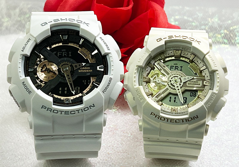 【愛の証 一緒にタフな時を刻もう】Gショック ペアウオッチ G-SHOCK BABY-G ペア腕時計 カシオ 2本セット GA-110RG-7AJF GMA-S110ST-7AJF 電池式 人気 婚約夫婦 高級クリスマス プレゼント 誕生日 御祝い還暦 銀婚式 結婚記念日バレンタイン 婚約|時計のジュエリータイム ムラタ