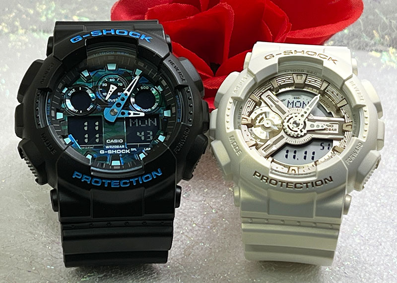 【愛の証 一緒にタフな時を刻もう】ペアウオッチ gショックGショックペアウォッチ G-SHOCK BABY-G ペア腕時計 カシオ 2本セット アナデジ GA-100CB-1AJF GMA-S110ST-7AJF 夫婦 カップル 人気 婚約 夫婦 高級 クリスマス プレゼント おすすめ|時計のジュエリータイム ムラタ