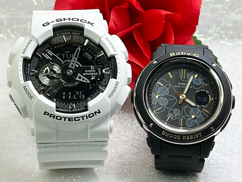 【愛の証 一緒にタフな時を刻もう】Gショック ペアウオッチ G-SHOCK BABY-G ペア腕時計 カシオ 2本セットGA-110GW-7AJF BGA-150FL-1AJF 電池式 プレゼント 婚約夫婦 高級クリスマス プレゼント 誕生日 御祝い還暦 銀婚式 結婚記念日 婚約｜時計のジュエリータイム　ムラタ