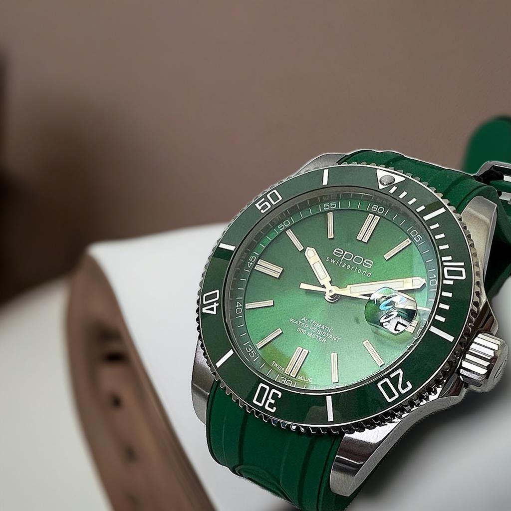 楽天市場】スイス製 EPOS エポス グリーン・ダイバー自動巻き腕時計