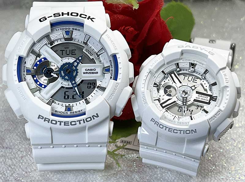 【愛の証 一緒にタフな時を刻もう】恋人ペアウオッチ gショックGショック ペアウオッチ G-SHOCK BABY-G ホワイト カシオ 2本セットGA-110HDS-7AJF BA-110-7A3JF プレゼント 誕生日 御祝い 銀婚式 結婚記念日 婚約 婚約 夫婦 高級クリスマス プレゼント|時計のジュエリータイム ムラタ