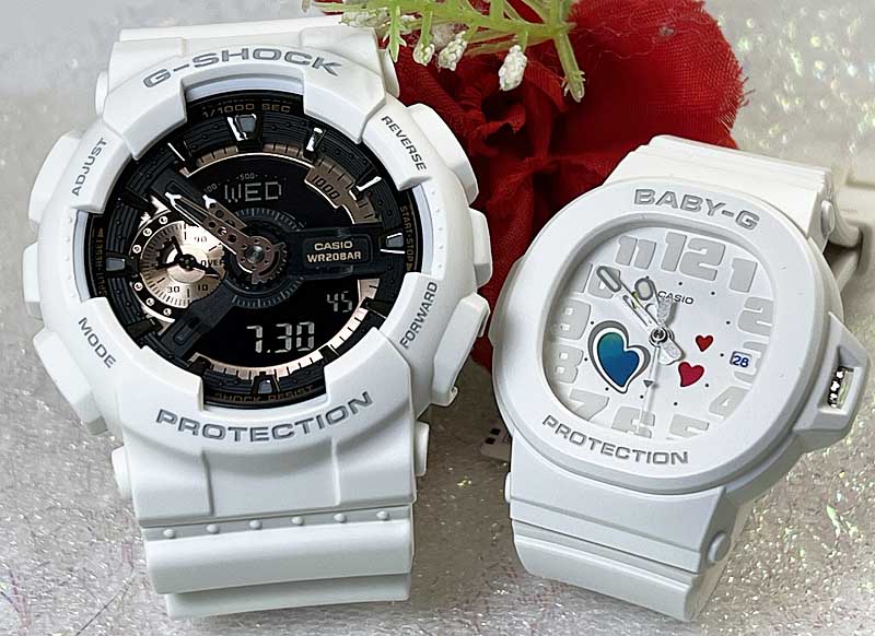 【愛の証 一緒にタフな時を刻もう】ペアウオッチ gショックGショックペアウォッチ G-SHOCK BABY-G ペア腕時計 カシオ 2本セット アナデジ GA-110RG-7AJFBGA-10-7AJF 手書きします 人気 婚約 夫婦 高級 クリスマス プレゼント おすすめ|時計のジュエリータイム ムラタ