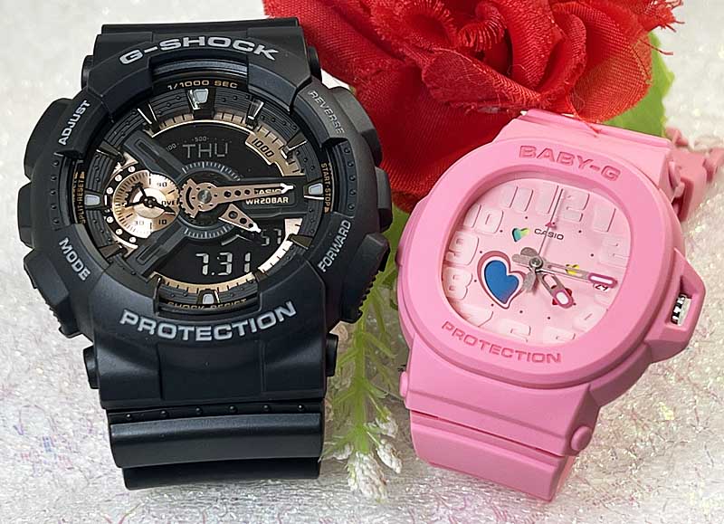 【愛の証 一緒にタフな時を刻もう】GショックペアウオッチG-SHOCK BABY-G ペア腕時計 カシオ 2本セット アナデジ GA-110RG-1AJF BA-130-7A1JF ラッピング無料 クリスマス プレゼント 誕生日 御祝い還暦 銀婚式 結婚記念日 婚約 人気 婚約 夫婦 高級|時計のジュエリータイム ムラタ