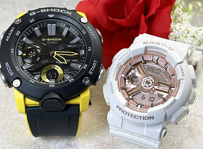 【愛の証 一緒にタフな時を刻もう】Gショック ペアウオッチ G-SHOCK BABY-G ペア腕時計 カシオ 2本セット GA-2000-1A9JF BA-110X-7A1JF プレゼント ラッピング無料 人気 婚約　夫婦 高級クリスマス プレゼント 誕生日 御祝い還暦 結婚記念日 婚約｜時計のジュエリータイム　ムラタ