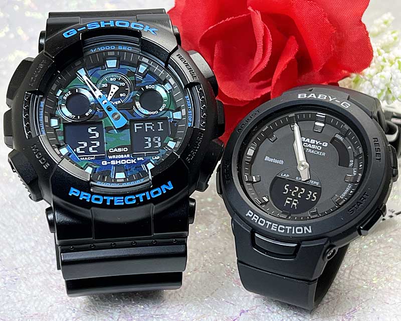 【愛の証 一緒にタフな時を刻もう】Gショック ペアウオッチ G-SHOCK ペア腕時計 カシオ 2本セット gショック GA-100CB-1AJF BSA-B100-1AJF 電池式 ラッピング無料 誕生日 御祝い還暦 結婚記念日 婚約 人気 婚約夫婦 高級クリスマス プレゼント｜時計のジュエリータイム　ムラタ