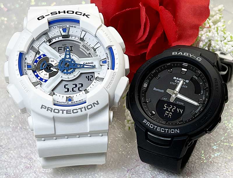 【愛の証 一緒にタフな時を刻もう】白いペアウオッチ gショックGショック ペアウオッチ G-SHOCK BABY-G カシオ 2本セット アナデジGA-110HDS-7AJFBSA-B100-1AJFプレゼント御祝い 銀婚式 結婚記念日 婚約 婚約　夫婦 高級クリスマス｜時計のジュエリータイム　ムラタ