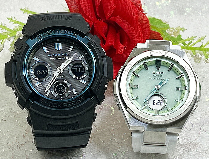 【愛の証 一緒にタフな時を刻もう】ペアウオッチ gショックGショック ペアウォッチ G-SHOCK BABY-G カシオ 2本セット ソーラー電波 アナデジ AWG-M100A-1AJF MSG-W200FE-7AJF お付けします 人気 婚約 夫婦 高級 クリスマス プレゼント おすすめ|時計のジュエリータイム ムラタ