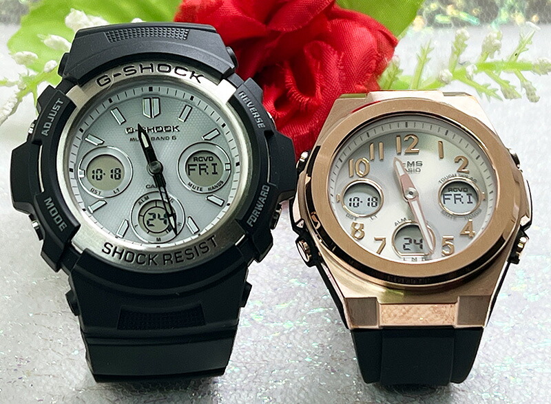 【愛の証　永遠の証】恋人達のGショック ペアウォッチ G-SHOCK BABY-G カシオ 2本セット ソーラー電波 アナデジ AWG-M100S-7AJF MSG-W610G-1AJF ラッピング無料 手書きのメッセージカード｜時計のジュエリータイム　ムラタ