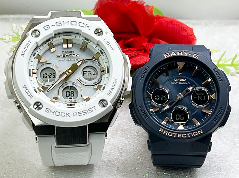 【愛の証 一緒にタフな時を刻もう】Gショック ペアウォッチ ペアセット G-SHOCK BABY-G カシオ 2本セット 電波ソーラー GST-W300-7AJF BGA-2510-2AJF ラッピング無料 婚約 夫婦 高級 クリスマス プレゼント 誕生日 御祝い 還暦 銀婚式 婚約 結婚|時計のジュエリータイム ムラタ
