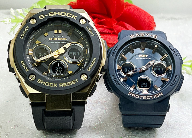【愛の証 一緒にタフな時を刻もう】Gショック ペアウォッチ G-SHOCK BABY-G カシオ 2本セット 電波ソーラー GST-W300G-1A9JF BGA-2510-2AJF ラッピング無料 婚約 夫婦 高級 クリスマス プレゼント誕生日 御祝い 還暦 銀婚式 婚約 結婚 おすすめ|時計のジュエリータイム ムラタ
