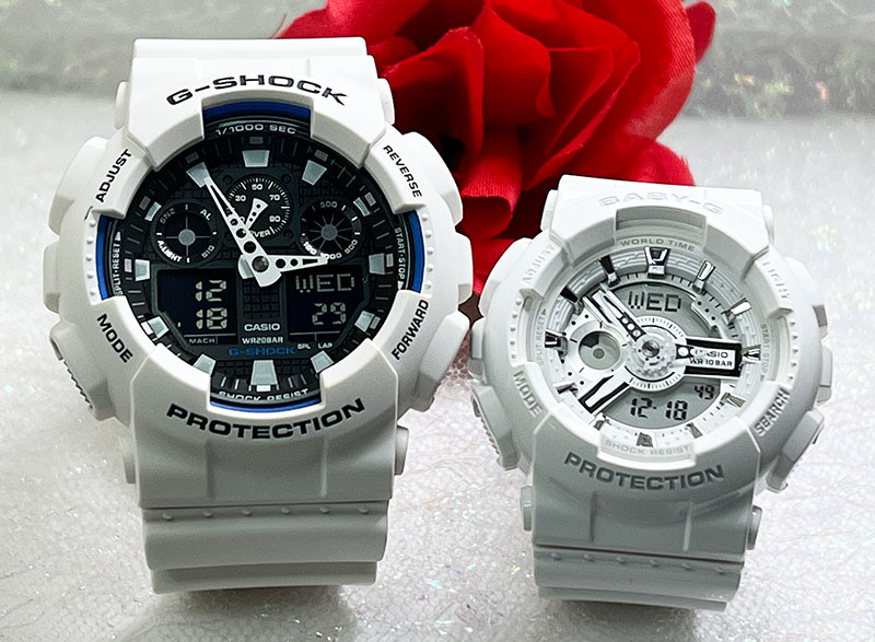 【愛の証 一緒にタフな時を刻もう】ペアウオッチ gショック Gショック ペアウオッチ G-SHOCK BABY-G カシオ 2本セット GA-100B-7AJF BA-110X-7A3JF クリスマス プレゼント 誕生日 御祝い還暦 銀婚式 結婚記念日 婚約 人気 婚約 夫婦 高級 おすすめ｜時計のジュエリータイム　ムラタ