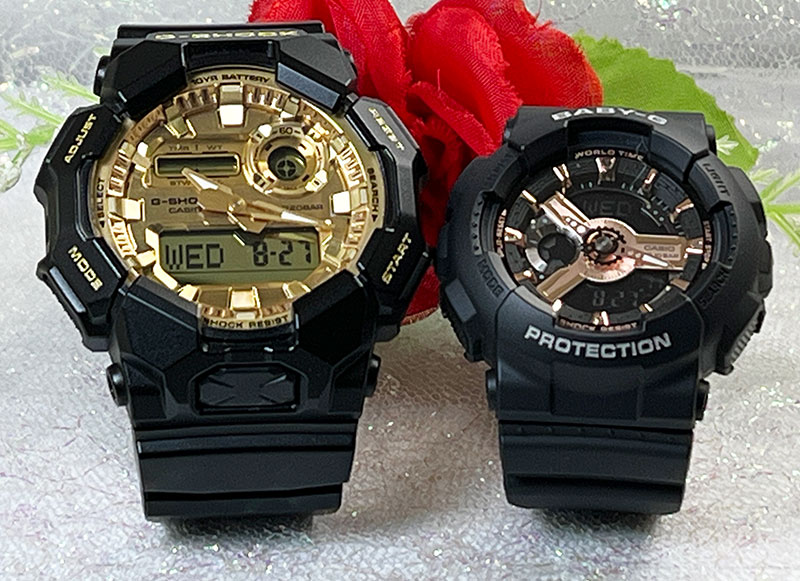 【愛の証 一緒にタフな時を刻もう】Gショック ペアウオッチ gショック 人気 婚約 夫婦 クリスマス プレゼント おすすめG-SHOCK BABY-G カシオ 2本セット 電池式 GA-010GGB-1A9JF BA-110XRG-1AJF プレゼント 誕生日 御祝い 銀婚式 結婚記念日 婚約|時計のジュエリータイム ムラタ