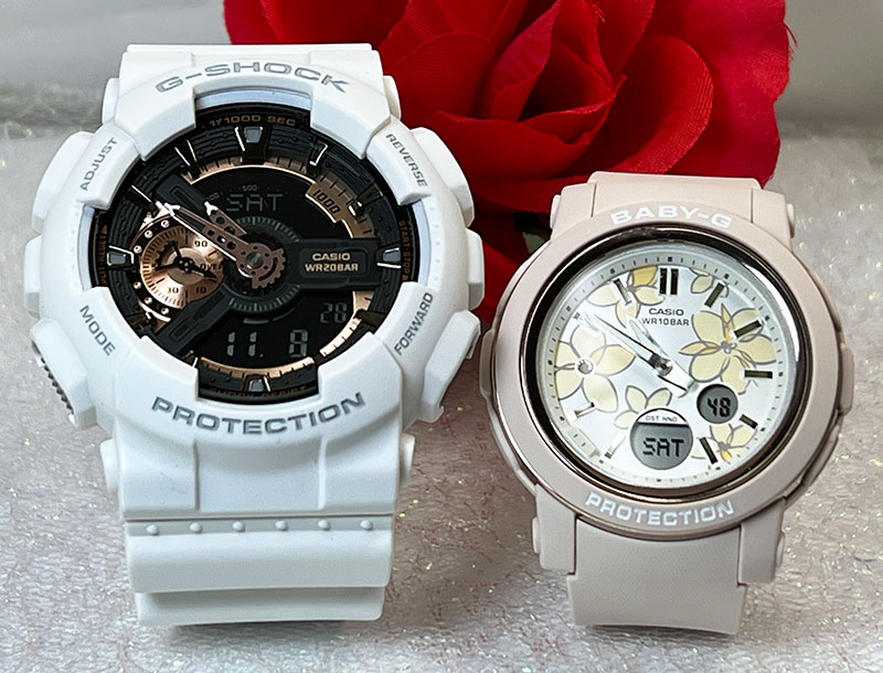 【愛の証 一緒にタフな時を刻もう】Gショックペアウオッチ Gショック ペア G-SHOCK BABY-G ペア腕時計 カシオ 2本セットGA-110RG-7AJF BGA-290FL-4AJF メッセージカード手書きします 婚約 夫婦 高級 クリスマスプレゼント 御祝い 還暦 結婚記念日 婚約|時計のジュエリータイム ムラタ