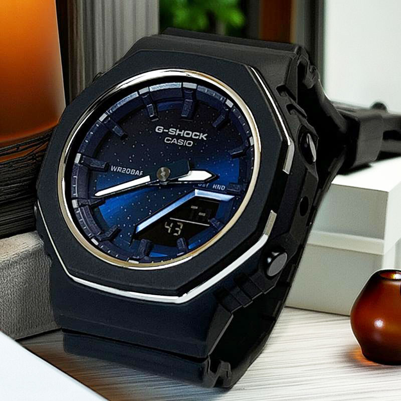 【人生と共に歩めるタフネス】新品＆安心の正規品 Gショック G-SHOCK カシオ レディースウオッチ カシオ腕時計 環境配慮素材採用 gショック GMA-P2110SC-2AJF レディズOK腕時計 ネイビー文字盤 ブラックバンド ラピスラズリをイメージ 石の美しい斑点をパールプリント