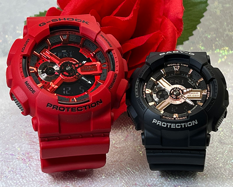 【愛の証 一緒にタフな時を刻もう】 Gショック ペアウオッチ G-SHOCK BABY-G ペア腕時計 カシオ 2本セット アナデジ GA-110RRB-4AJF BA-110XRG-1AJF 人気 夫婦 高級 クリスマス プレゼント おすすめ 誕生日 御祝い 還暦 銀婚式 結婚記念日|時計のジュエリータイム ムラタ