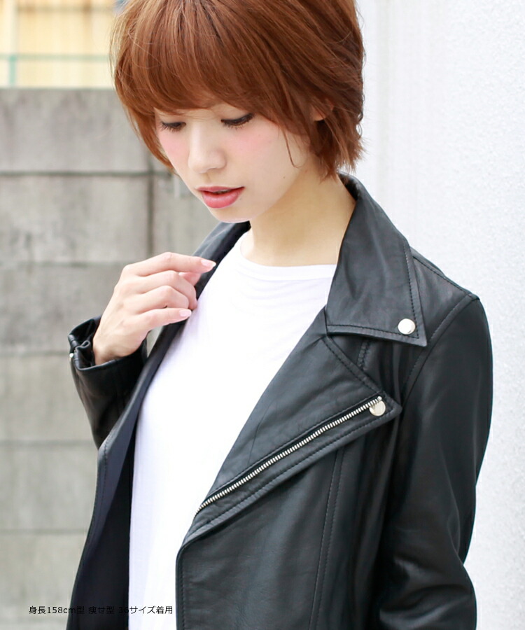 Genuine Leather Riders Jacket Leatherette Lady S Double Rider Slum Black N001