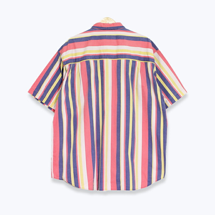 楽天市場 ボドニ リネア Bodoni Linea ボーダー柄 半袖 シャツ メンズ Xxlサイズ ピンク パープル イエロー ホワイト ユーズド 古着 S1902 6 神戸パティーナ