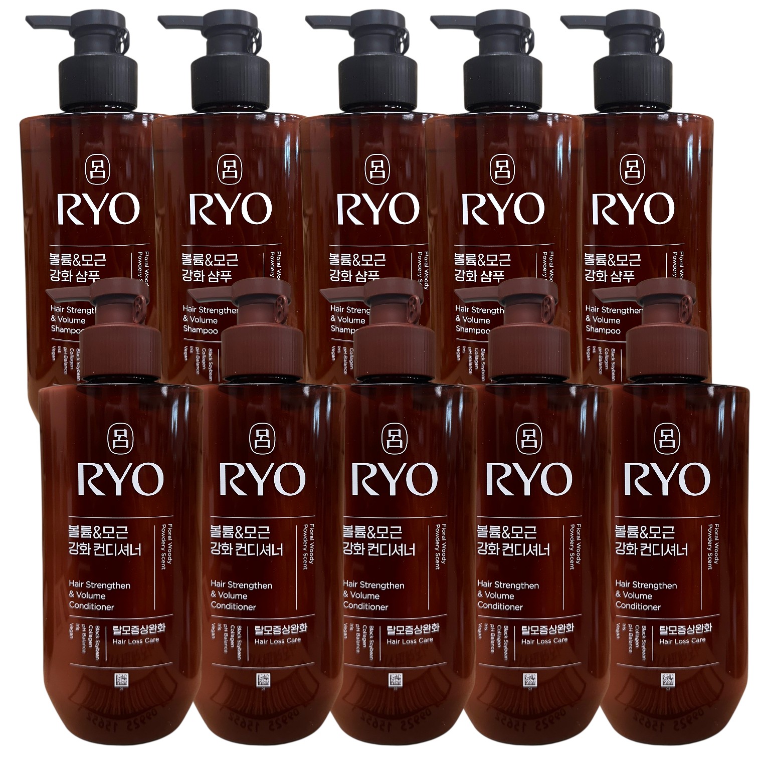【呂 RYO】黒雲 ボリューム&毛根強化 シャンプー480ml×5本+コンディショナー480ml×5本 / 10本セット 抜け毛ケア 毛根強化 黒大豆 コラーゲン アイリス 韓国シャンプー アモーレパシフィック 送料無料|JTRADE SHOP