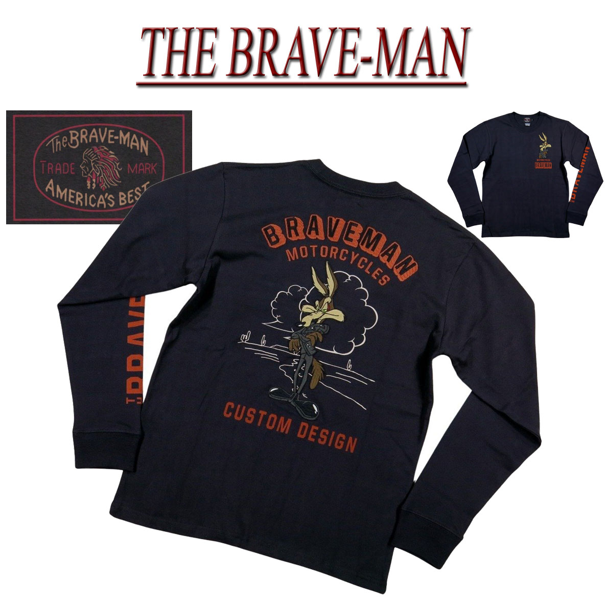 【4大いさ】 nd172 新品 THE BRAVE-MAN × LOONEY TUNES ザ・ブレイブマン × ワイリー・コヨーテ 二人三脚 刺しゅう ロンT LTB-2204 メンズ 長袖 ティーシャツ ルーニーチューン ロンティー 【smtb-kd】