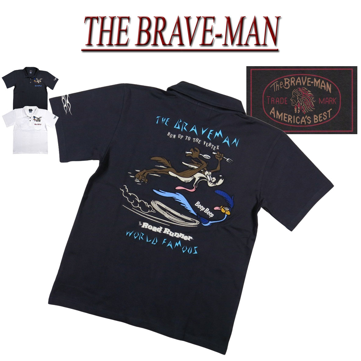 【2色4サイズ】 nd421 新品 THE BRAVE-MAN × LOONEY TUNES ザ・ブレイブマン × ワイリー・コヨーテ刺繍 コラボ 半袖 ポロシャツ LTB-2305 メンズ ルーニーチューン ロード・ランナー 【smtb-kd】