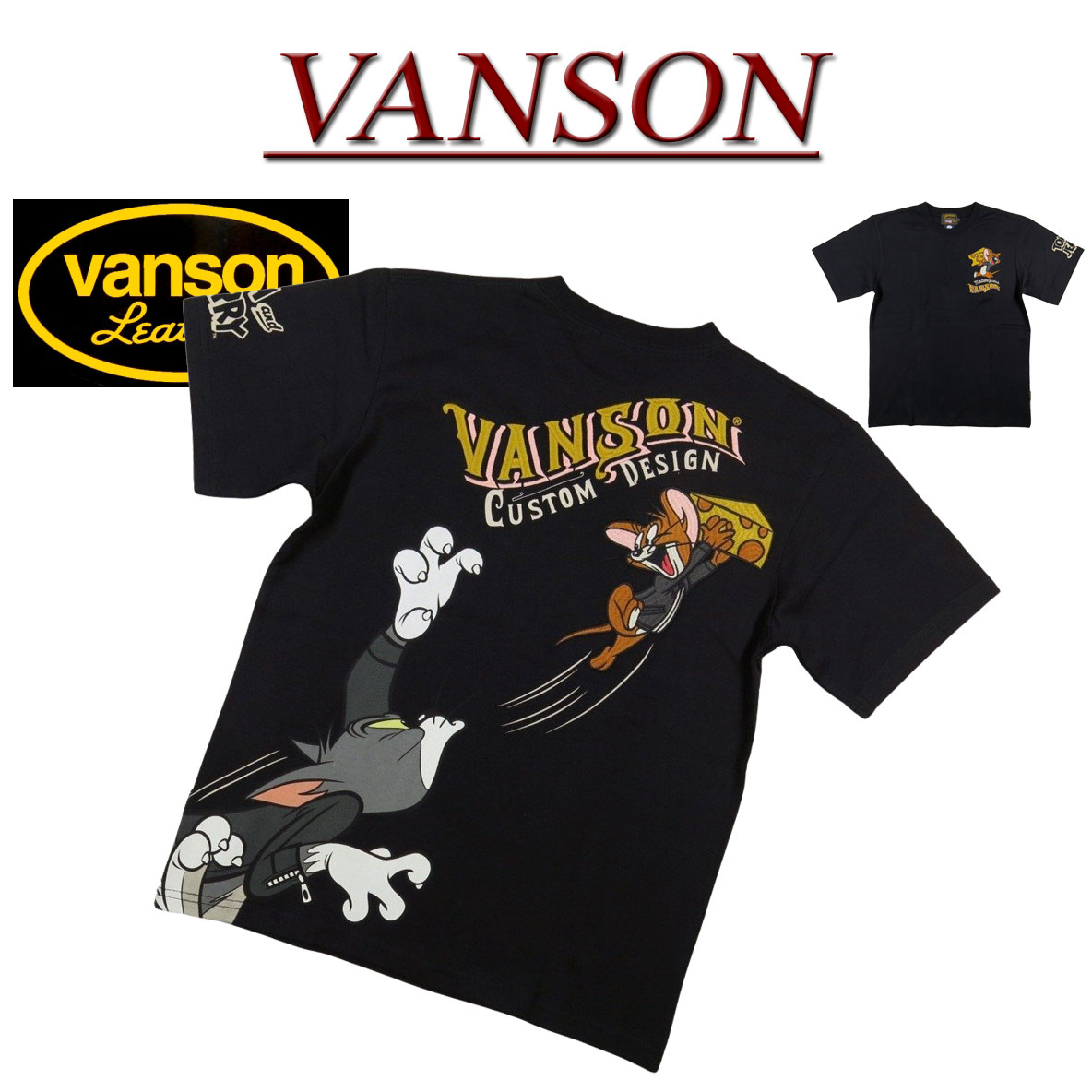 【4サイズ】 nd491 新品 VANSON × TOM & JERRY コラボ 刺繍 半袖 Tシャツ TJV-2318 メンズ バンソン × トムとジェリー ティーシャツ ヴァンソン 【smtb-kd】