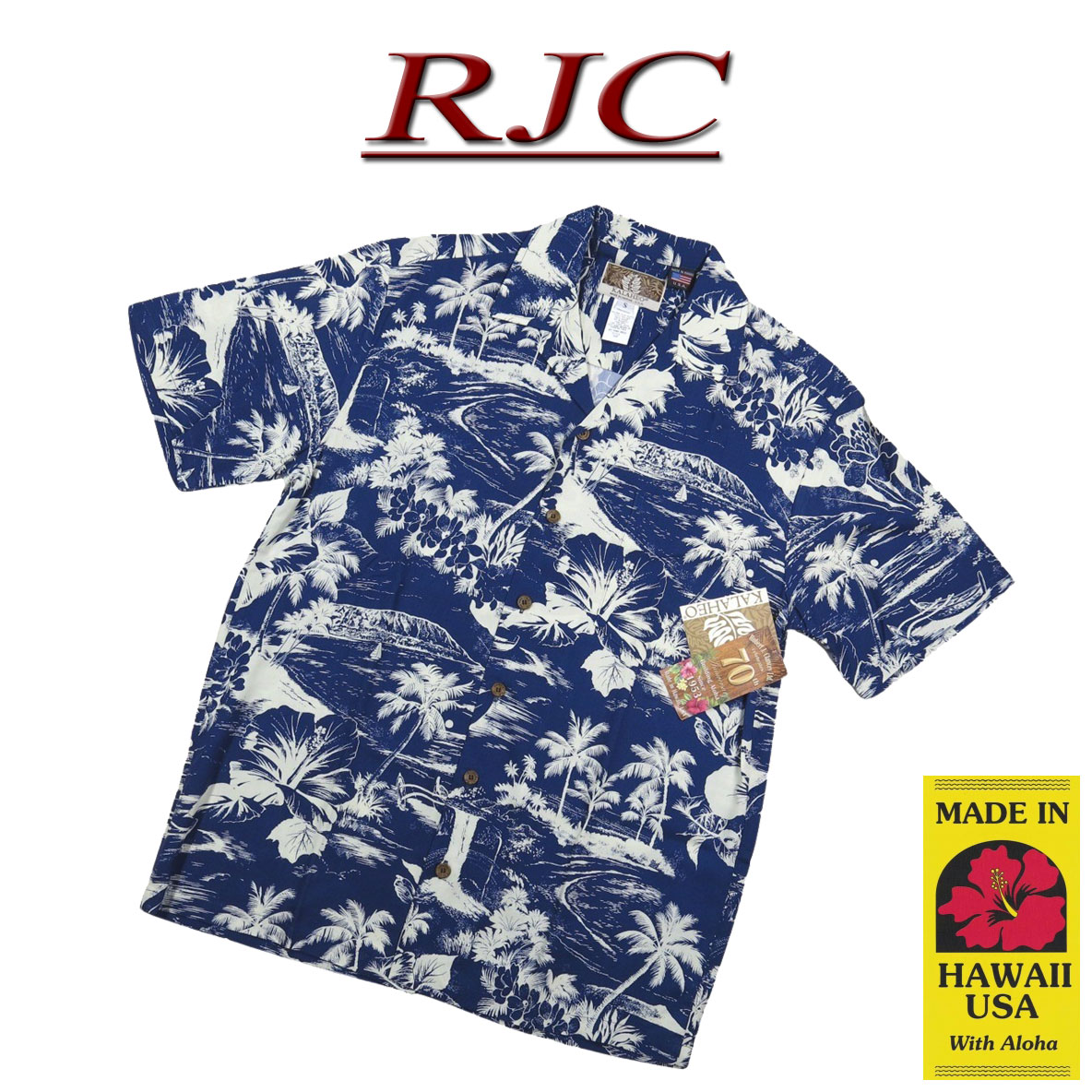 【4大きさ】 ad422 新品 KALAHEO アロハ州製 砂浜 ハイビスカス柄 半袖 人絹 アロハシャツ RJC258 メンズ カラヘオ ロバートJクランシー アールジェイシー アロハ ハワイアンプルオーバー RJC Made インチ HAWAII USA 【smtb-kd】