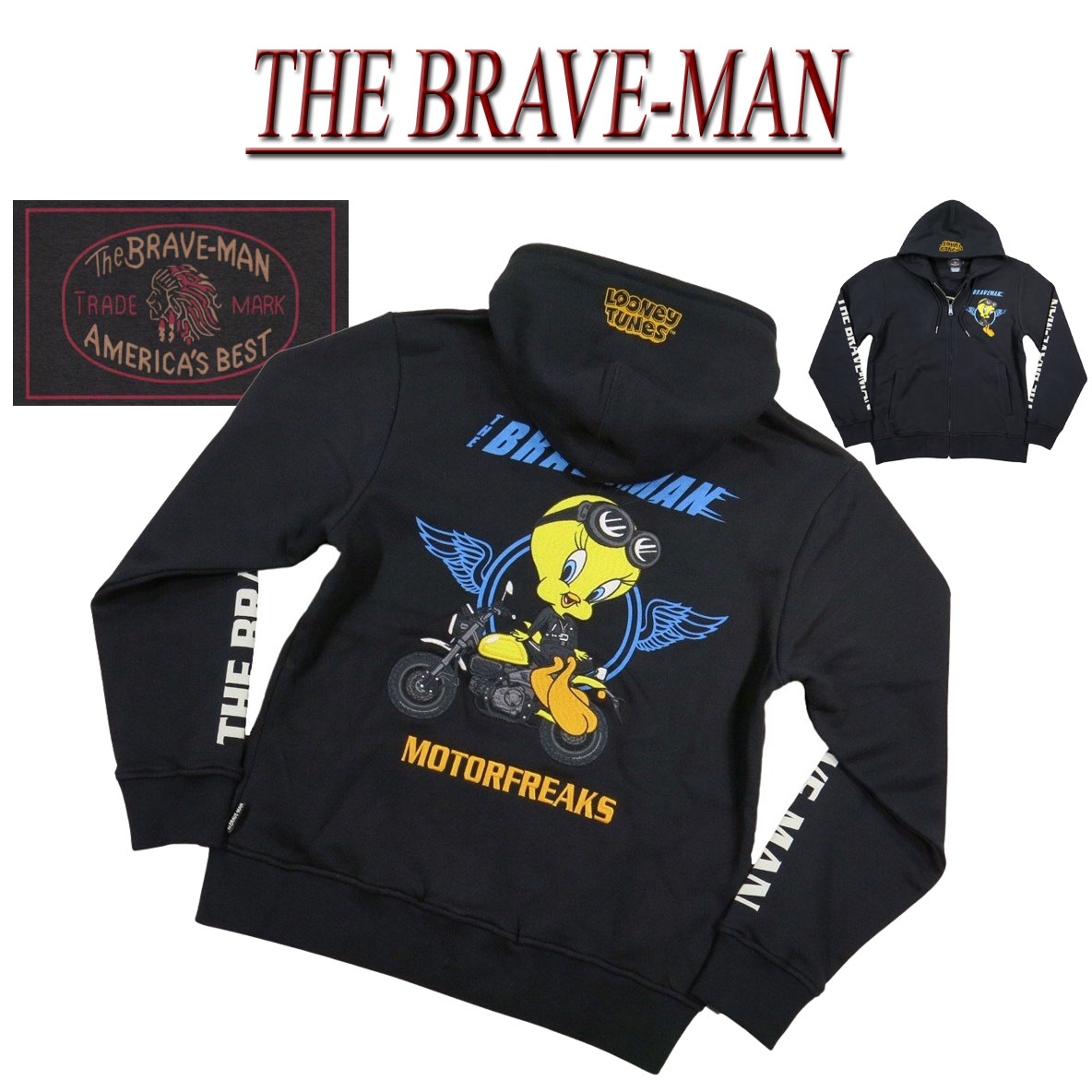 【4サイズ】 nd701 新品 THE BRAVE-MAN × LOONEY TUNES ザ・ブレイブマン × トゥイーティー コラボ 刺繍 ジップパーカー LTB-2403 メンズ ルーニーチューン フード ジャケット 【smtb-kd】