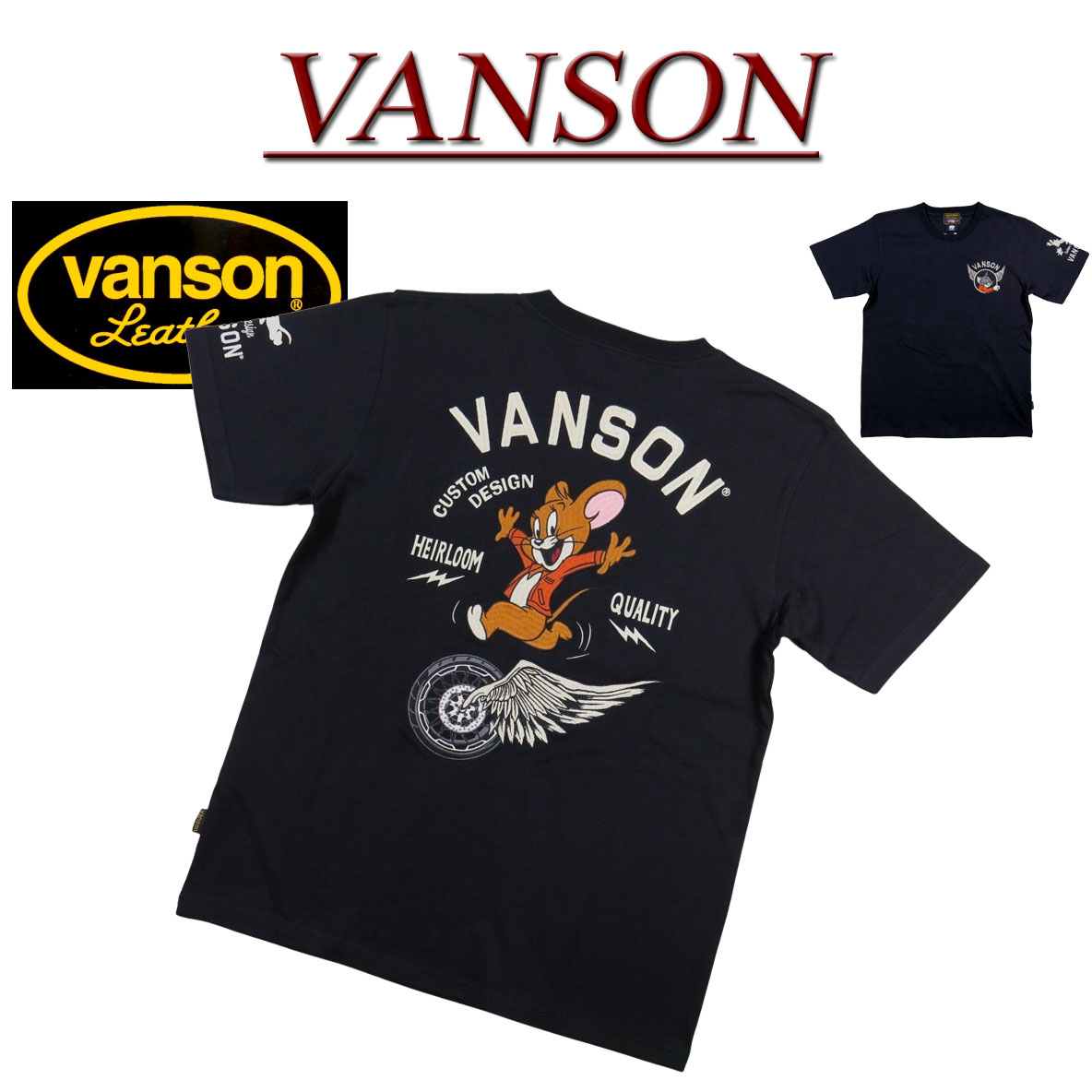 【4大きさ】 nd731 新品 VANSON × TOM \u0026 JERRY 共同研究 刺しゅう 半袖 ティーシャツ TJV-2414 メンズ バンソン × トムとゼラチン 紅茶プルオーバー ヴァンソン 【smtb-kd】