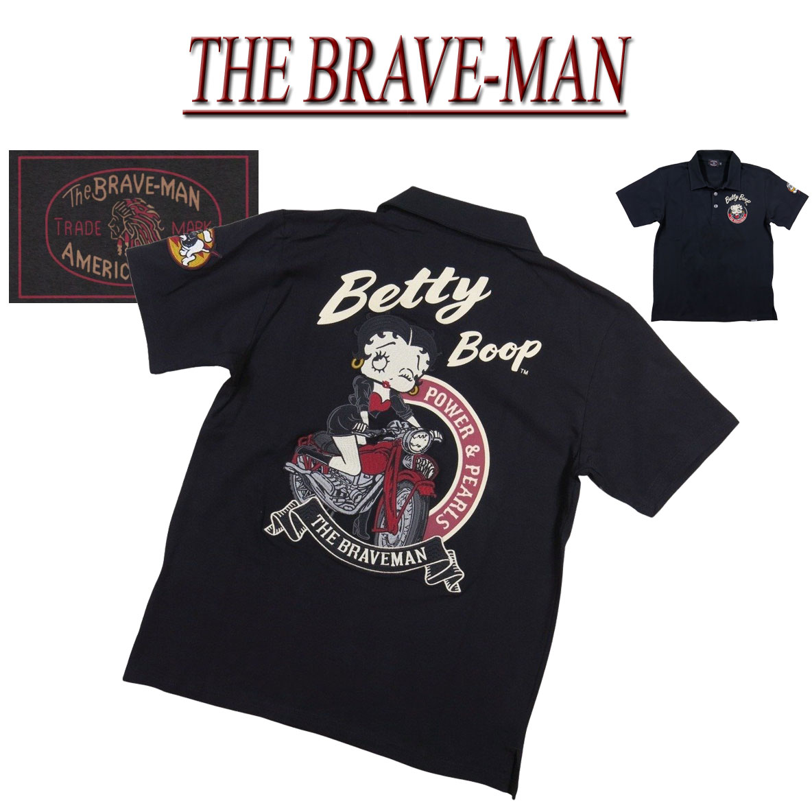 【4サイズ】 nd751 新品 THE BRAVE-MAN × BETTY BOOP ザ・ブレイブマン × ベティ・ブープ コラボ ストレッチ コットン 半袖 ポロシャツ BBB-2422 メンズ SHORT SLEEVES POLO-SHIRT 【smtb-kd】
