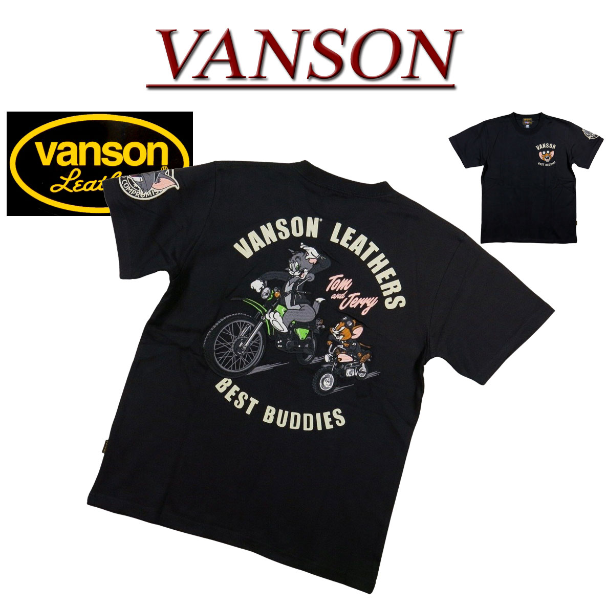 【4サイズ】 nd881 新品 VANSON × TOM & JERRY トムとジェリー コラボ刺繍 半袖 Tシャツ TJV-2421 メンズ バンソン ティーシャツ ヴァンソン 【smtb-kd】