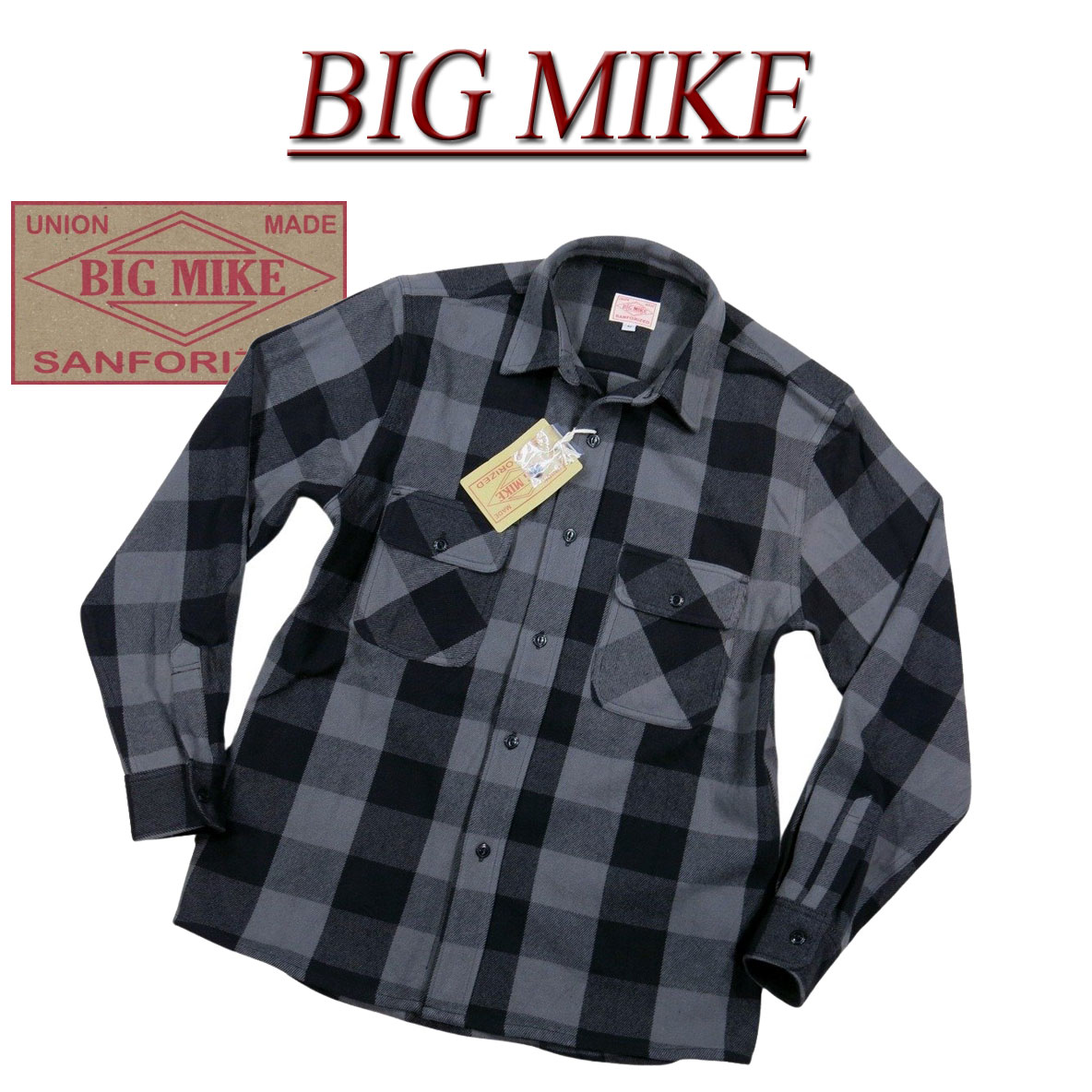 【2025秋冬 4大きさ】 ad511 新品 BIG MIKE 刷り直す 長袖 バッファローチェック ヘビーネルシャツ 102535101 メンズ ビッグマイクロホン HEAVY FLANNEL WORK SHIRTS 綿ネルプルオーバー 細工物プルオーバー 照合のしるしプルオーバー 長虫フランネル BIGMIKE 【smtb-kd】