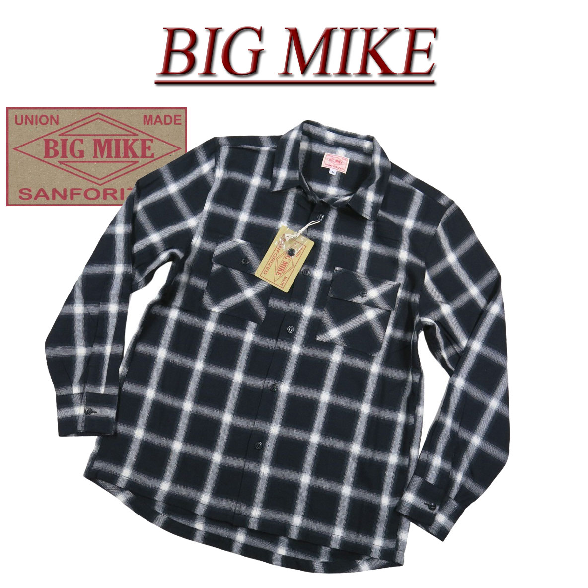 【2026春夏 4サイズ】 ad572 新品 BIG MIKE 復刻 オンブレチェック 長袖 ライトネルシャツ 102615100 メンズ ビッグマイク LIGHT FLANNEL WORK SHIRTS フランネルシャツ ワークシャツ BIGMIKE 【smtb-kd】｜Ｊ店＋