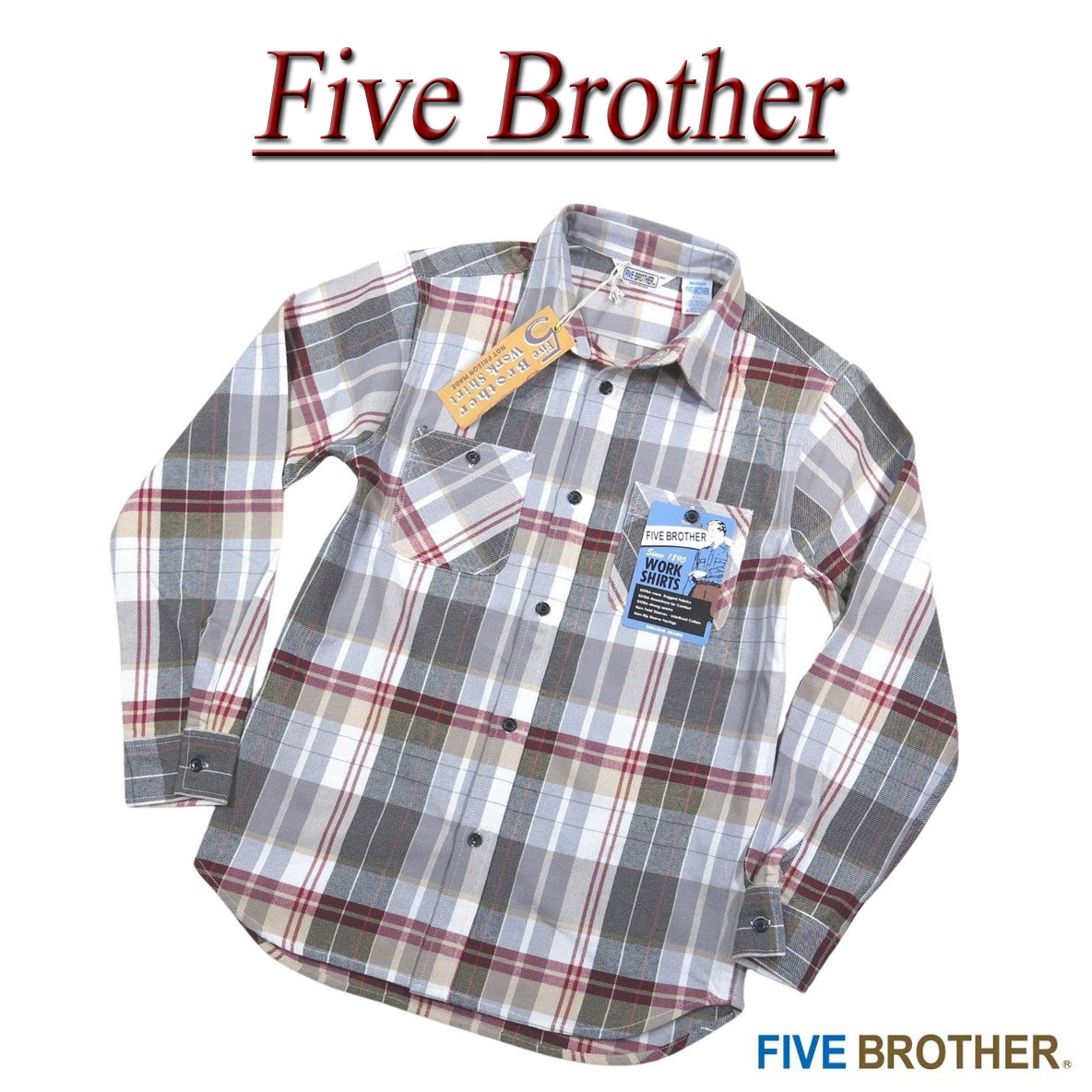 【12/22再入荷! 2025秋冬 4サイズ】jh911 新品 FIVE BROTHER チェック 長袖 ヘビーネルシャツ 152550 メンズ ファイブブラザー フランネルシャツ ワークシャツ ヘビネル HEAVY FLANNEL WORK SHIRTS Made in INDIA 【smtb-kd】
