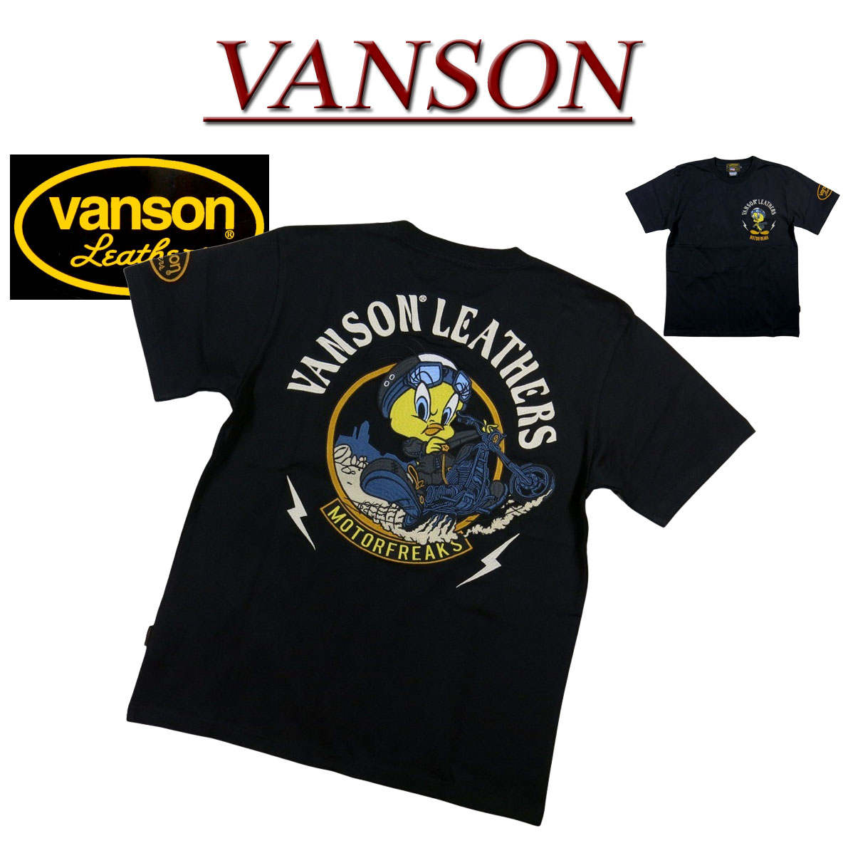 【4サイズ】 ne361 新品 VANSON × LOONEY TUNES コラボ トゥイーティー刺繍 半袖 Tシャツ LTV-2505 メンズ バンソン × ルーニーチューンズ TWEETY ティーシャツ ヴァンソン 【smtb-kd】|J店+