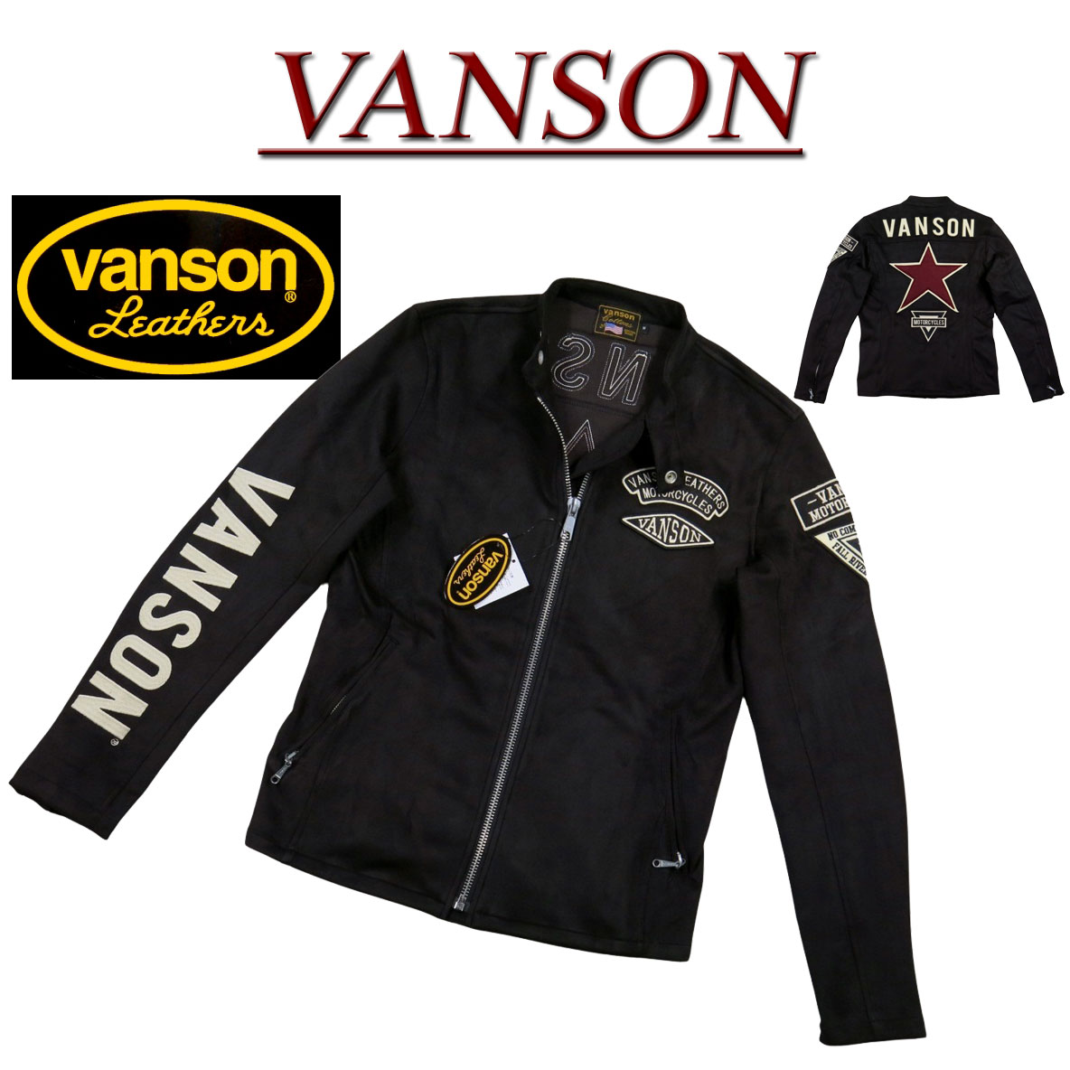 【2025秋冬 4サイズ】 ne441 新品 VANSON ワンスター エンブレム刺繍 フェイク スエード ストレッチ シングル ライダースジャケット NVSZ-2517 メンズ バンソン ONESTAR RIDERS JACKET ヴァンソン 【smtb-kd】｜Ｊ店＋