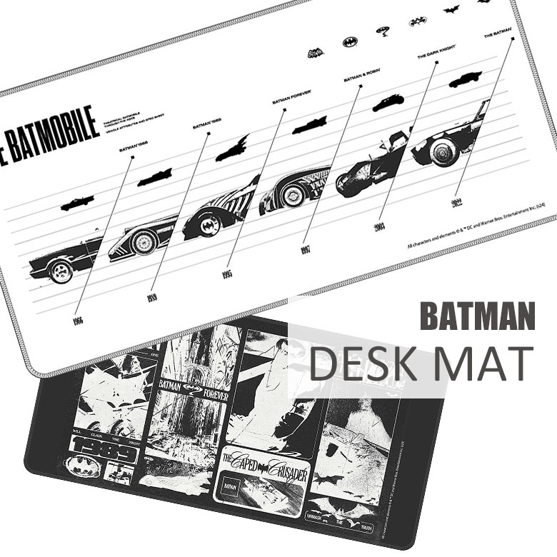 (14日-16日01:59まで15％OFF クーポン) BATMAN デスクマット 30cm×60cm 大型マウスパッド すべり止め付き 光学式マウスにも対応 雑貨 マウスパッド デスク マット バットマン ホワイト ブラック 人気作品 パソコン ゲーミングマウスパッド画像