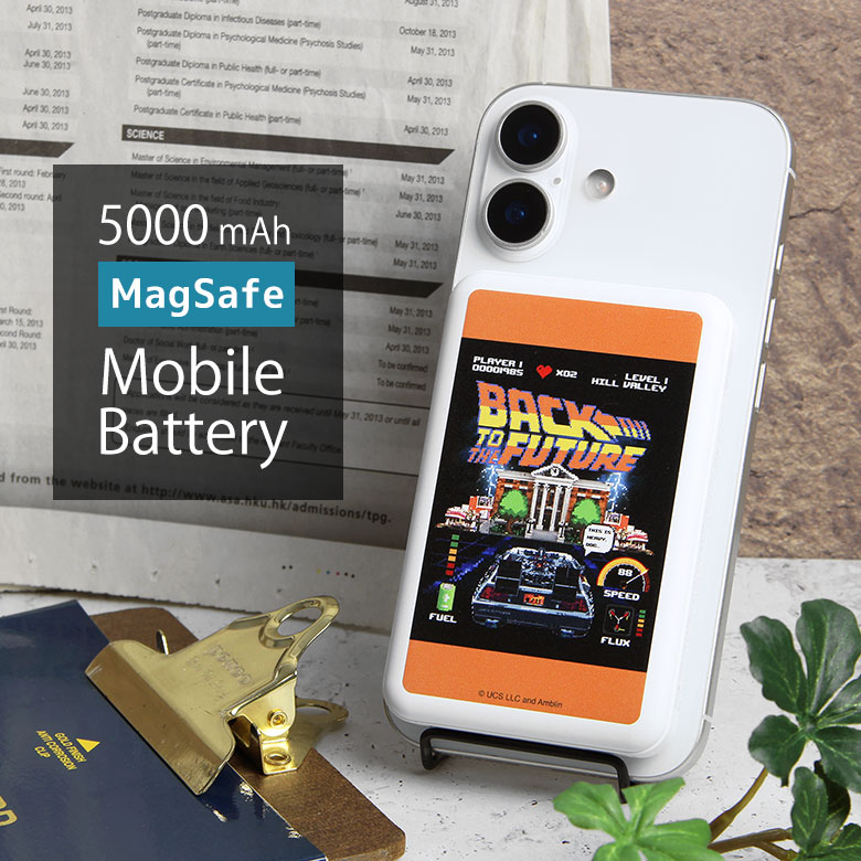 【PSE適合品】BACK TO THE FUTURE MagSafe モバイルバッテリー 5000mAh ワイヤレス マグネット式 磁石 グッズ USB Type-A Type-C Cポート 急速充電 リチウム充電器 かわいい スマホ 充電器 iPhone Android 防災