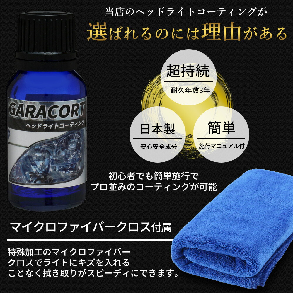 ヘッドライト コーティング 黄ばみ 曇り 除去 クリーナー セット ガラコート ガラスコーティング剤 洗車 ワックス 通販 バイク 車 簡単 お手入れ メンテナンス 日本製 送料無料