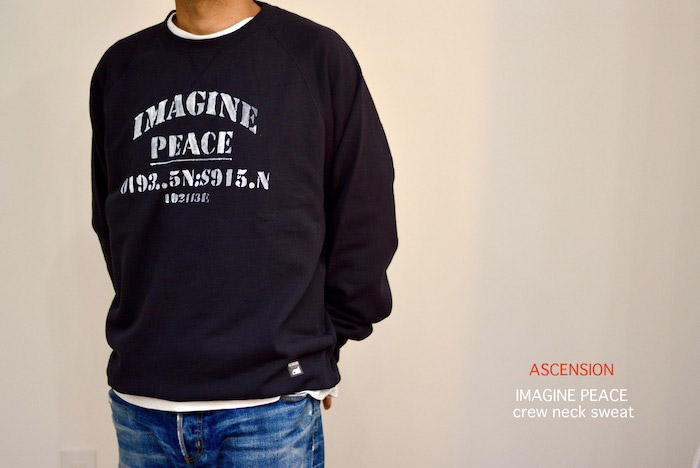 ASCENSION（アセンション）/  IMAGINE PEACE  raglan sleeve crew neck sweat ラグラン捩り 調教師 ヴィンテージ 流汗 難民キャンプ アメカジ バイ鉄道車両 御祭り 貨物輸送無料 as-1201